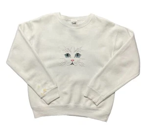 Vintage Cross Stitched Cat Sweatshirt Sz S Crewneck Grandma Cottagecore 90s - Picture 1 of 11