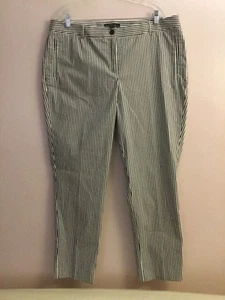NWT $298Lafayette 148 NY White/ Black Cotton Blend Striped Straight Leg Pants - Picture 1 of 8