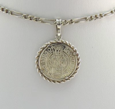 Vintage Kette mit Münzanhänger Sanctus Willibaldus 1979 Silber - Bild 1 von 4