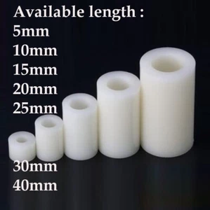 WHITE NYLON SPACER STANDOFF BUSH 18MM DIAMETER ALL HOLE SIZES AND LENGTHS @ UK - Picture 1 of 5