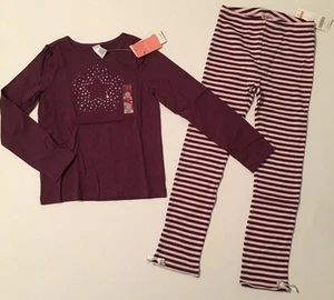 NWT Gymboree Rising Star Sz 7 Plum Purple Rhinestone Star Top & Stripe Leggings - Picture 1 of 1