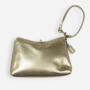 Bolso sin asas vintage Coach Lurex Turn Lock muñequera dorado metálico de noche - Imagen 1 de 12