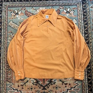Vintage 1970s Mens Shirt Tiberio McGregor Orange Pleated Sleeve Size L Gaucho - Picture 1 of 11