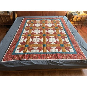 Handmade Grandma Lap Quilt Cotton Star Birds Farmhouse Art - Picture 1 of 11