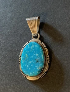 Mark Yazzie Navajo Sterling Silver Native American Large Oval Turquoise Pendant - Picture 1 of 6