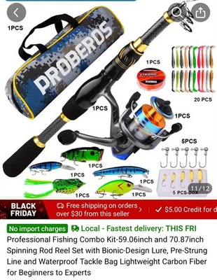 Fishing Rod and Reel Combo, 59.6 Carbon Fiber Telescopic Fishing Pole with S... - Image 1 of 4