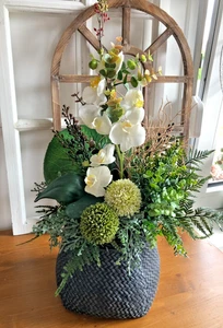 Großes Gesteck Ganzjährig haltbar Blumengesteck Tisch Allium Orchidee 50 x 26 - Bild 1 von 10