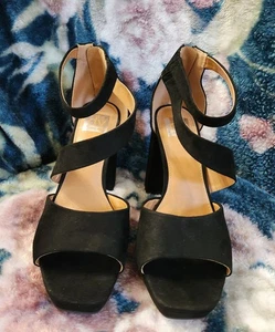 DV Dolce Vita Womens Ingrid Black Faux Suede Strappy Block Heel Size 12M - Picture 1 of 24