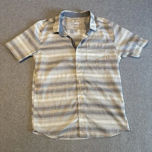Quicksilver Boys Size Large Button Up Short Sleeve Shirt Stripped Gray White - Picture 1 of 10