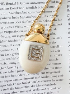 Vintage Givenchy Parfum Flakon Halskette goldfarben & creme Emaille Anhänger - Bild 1 von 8