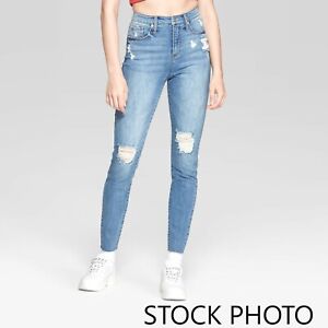 Women's High-Rise Destructed Skinny Jeans - Size 10L - Medium Wash
