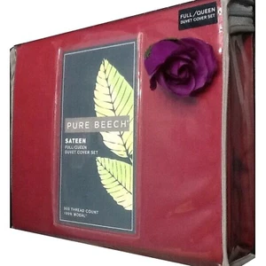 brand new Pure Beech 300 Thread Count Modal Sateen QUEEN Duvet Cover Set in RED - Picture 1 of 8
