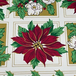 6 manteles de vinilo vintage '92 Navidad Poinsette acebo vacaciones rojo verde CSC - Imagen 1 de 5