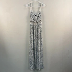 New York & Company Women Small Tank Dress Gray White Maxi Sleeveless Floral Knit - Picture 1 of 11