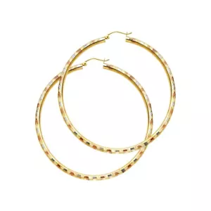 14K Tri Color Gold 3mm Diamond Cut Hoop Earrings for girls - Picture 1 of 4