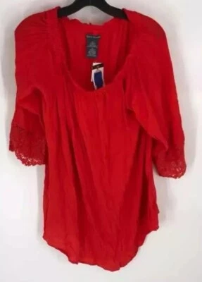 Chelsea & Theodore Off Shoulder Gauzy Blouse Hot Pepper Women Ladies Lg. NWT $78 - Photo 1/4