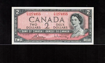 Canada $2 1954 Bouey/Rasminsky Prefix F/G 1274855 Gem UNC Foto 1 de 2