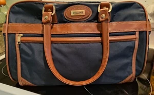 VINTAGE Jaguar Weekender Bag, Luggage Suitcase Navy Blue, Leather Trim 17X11 EUC - Picture 1 of 7