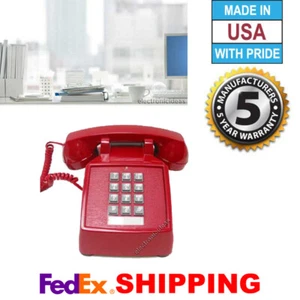 RETRO ROT DRUCKTASTEN TISCHTELEFON VINTAGE STIL SCHNURGEBUNDEN TELEFON - NEU  - Bild 1 von 2