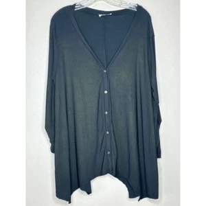 Elegant Black Button-Down Long Sleeve Professional Work liquid knit Cardigan 3X - Picture 1 of 8