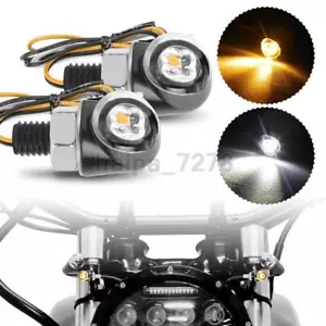 2X Mini Indicador LED Intermitente Luz Giratoria Motocicleta Blanco Ámbar DRL Negro - Imagen 1 de 8