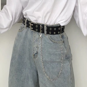 Double Row Alloy Men Women Waist Belt Jeans Decorative Belt Chain Leather Belt - Picture 1 of 12