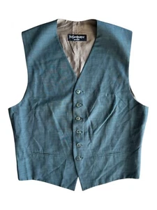 Vintage Yves Saint Laurent Vest Waistcoat Gilet Mens 21x25 Green Brown Back YSL - Picture 1 of 7
