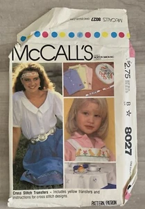 Patrones de transferencia de punto de cruz McCall's vintage #8027 OS - Imagen 1 de 2