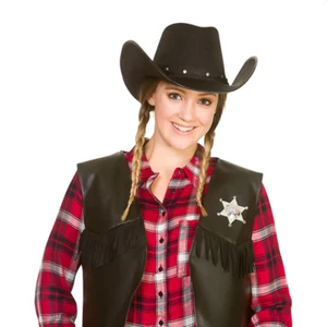 Black Texas Cowboy Hat Mens Ladies Wild West Fancy Dress Cowboys - Picture 1 of 1