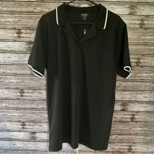Boohoo Man Men's Revere Collar Short-Sleeved Polo Shirt Sz L/XL Black White NWT - Picture 1 of 6