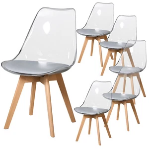 Set di 6 Sedie da Pranzo Materiale PU e Gambe in Legno di Faggio Moderne Grigio - Foto 1 di 12