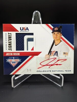 2020 USA STARS & STRIPES Justin Foscue LAUNDRY TAG PATCH AUTO JERSEY /8 Rangers - Image 1 of 2