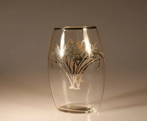 Vintage Deko Kristall Paden City Glas Elliptische Vase Floral Silber Überfang #182 - Bild 1 von 1