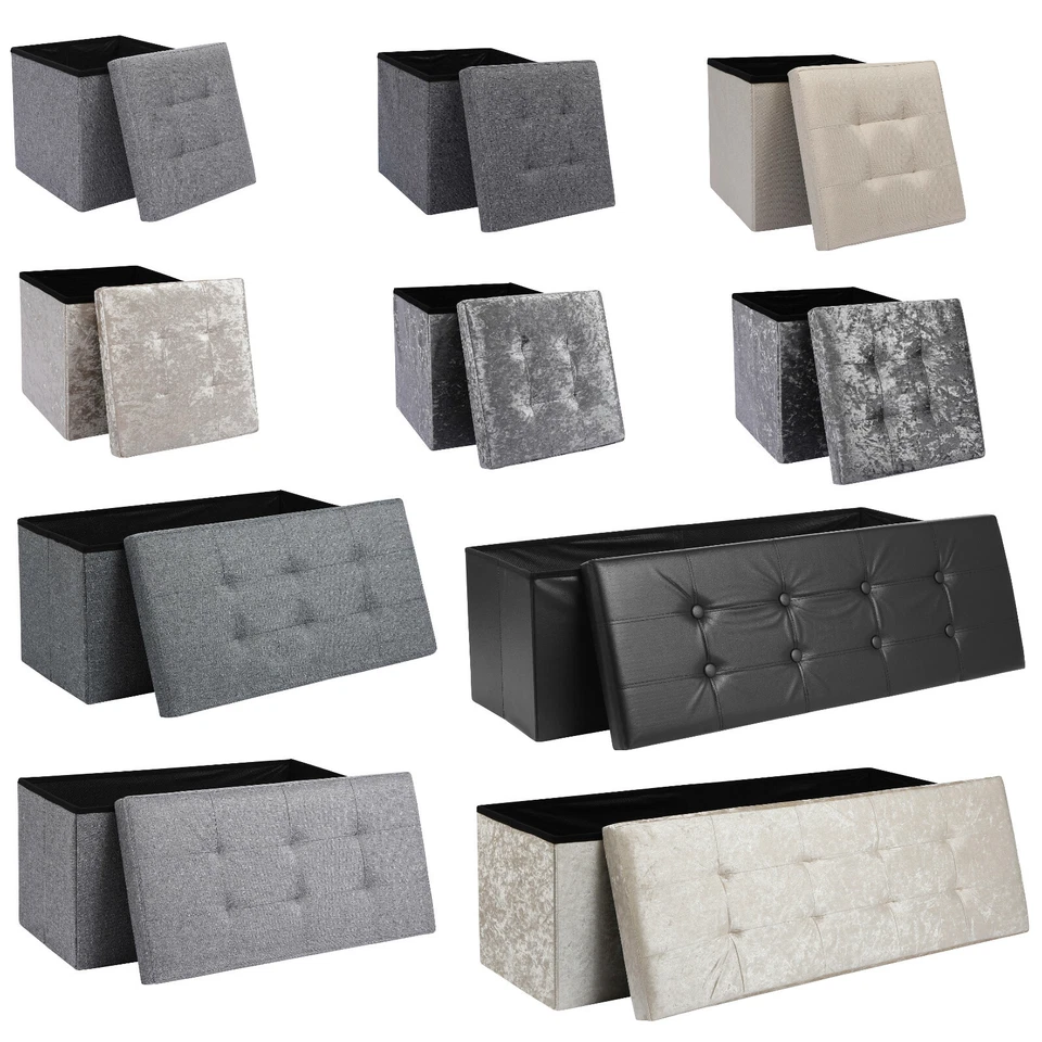 Folding Ottoman Storage Box Pouffe Seat Stool Home Chair Foot stool Bench LINEN  - Image 1 of 1