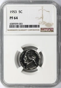 Jefferson 1953 níquel de prueba 5c NGC PF64 - Imagen 1 de 4