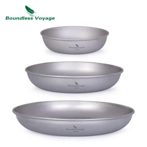 Titanium Dishes Plate Saucer Ultralight Durable Pan Dinner Set with Carry Bag - Picture 1 of 14