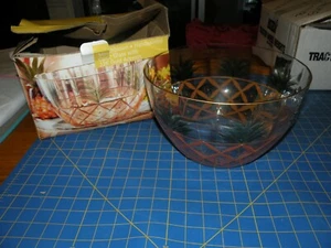 Crystal Clear 11" Mouthblown Hand Painted Glass Pineapple Bowl 22K Gold IN BOX - Picture 1 of 7