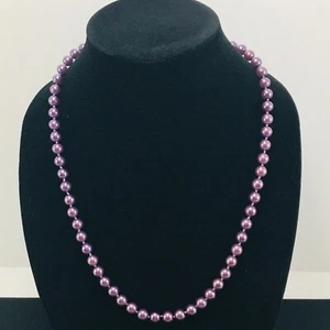 Necklace Purple Faux Pearl Long 24 Inch Vintage - Picture 1 of 10