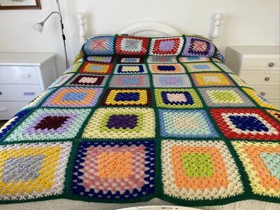 Colcha de ganchillo individual/doble colorida abuela cuadrados 250 cm x 180 cm Foto 1 de 4