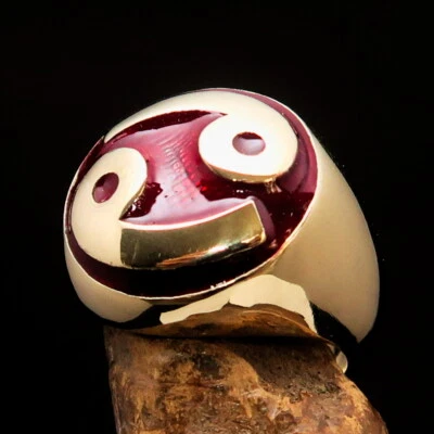 DOMED MENS BRASS COSTUME ZODIAC PINKY RING CANCER SYMBOL STAR SIGN RED SIZE 12.5 - Image 1 of 4