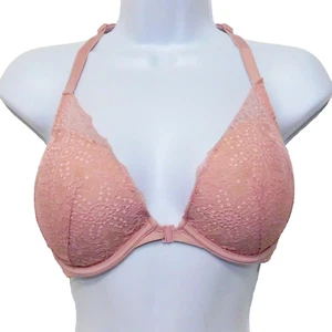 Reggiseno Victorias Secret Date push up chiusura anteriore 34DD Racerback rosa pallido pizzo - Foto 1 di 10