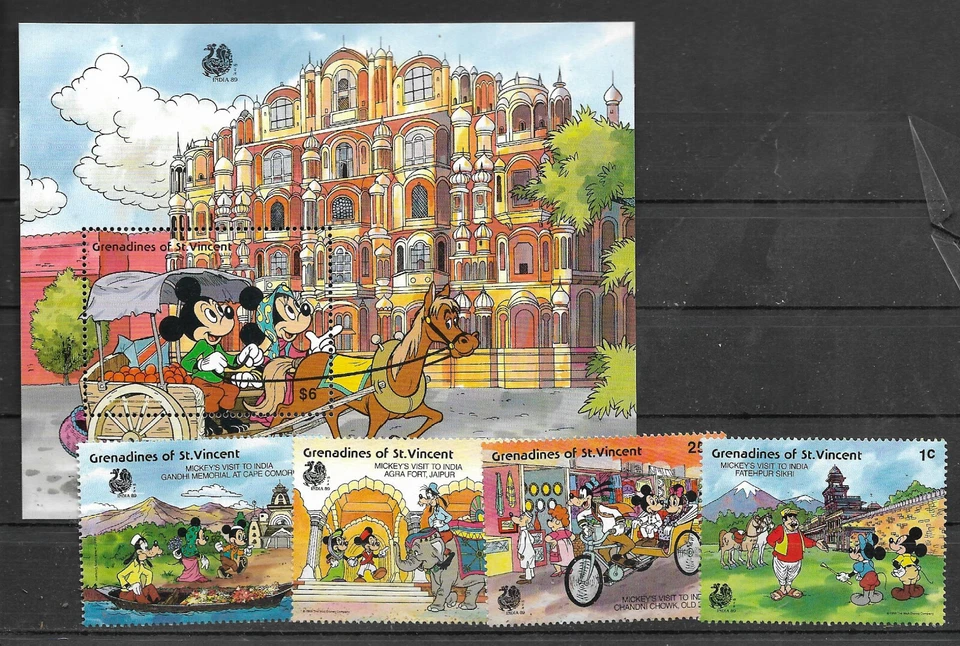 DISNEY British St. VINCENT 4 Stamps + Block - Image 1 of 1