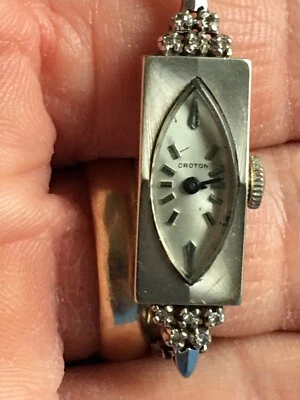 Antiguo/Vintage Croton 10 Diamantes Caja Oro Sólido 14K Damas Reloj Funciona Bien Foto 1 de 4