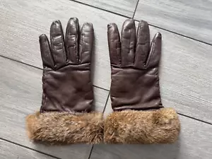 BLOOMINGDALES DAMEN BRAUN LEDER FELLBESATZ HANDSCHUHE, KASCHMIRFUTTER, EUC, 7,5 - Bild 1 von 3