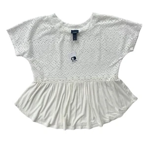 Buckle Daytrip Damen XS Creme Kurzarm Babydoll, Häkel Schößchen Top Bluse - Bild 1 von 17