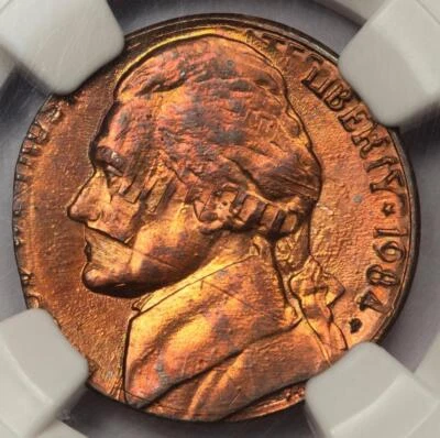 1984 NGC MS64RB Double Denomination Nickel Struck On A Struck Cent Mint Error - Image 1 of 4