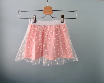 Size: 4T Pink Tulle Skirt Silver Heart Detail Elastic Waistband Baby/Toddler - Image 1 of 4
