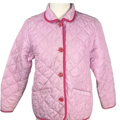 Lands End Kids Quilted Pink Jacket Contrast Corduroy Trim Size 14 Pockets Collar - Image 1 of 4