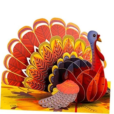  3D Pop Up Card, Handmade Popup Greeting Cards For Fall or Thanksgiving Turkey - Image 1 of 4