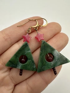 Vintage Natural Stone Christmas Tree Earrings  - Picture 1 of 5